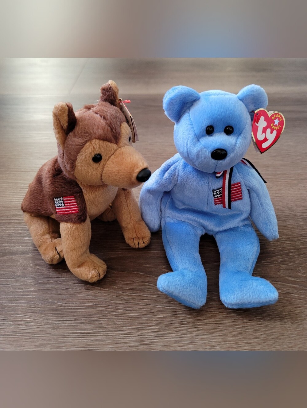 TY Beanie Babies- Patriotic 9/11 Memorial Courage German Shepherd & America Bear